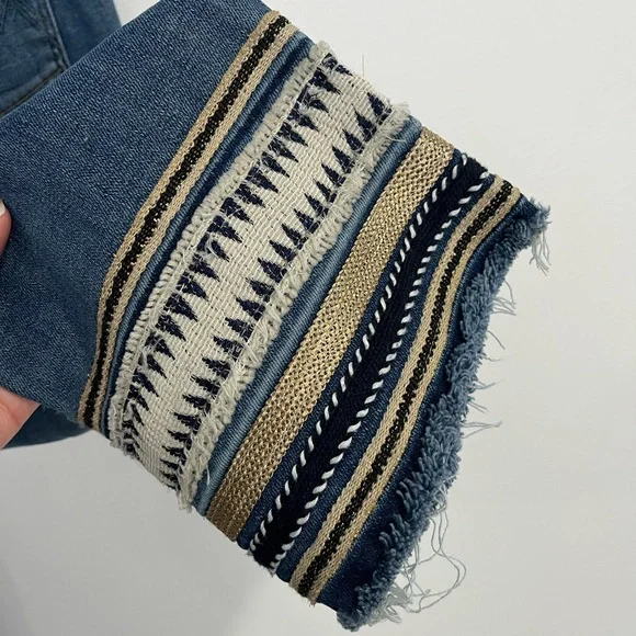 Anthropologie McGuire Ambrosio High Rise Boho Embroidered Ankle Crop Jeans 28